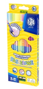 Ilustracja Astra Kredki Ołówkowe Trójkątne Dwustronne Pastelowe 12 sztuk - 24 Kolory +Temperówka 312120003