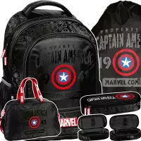 Ilustracja produktu Paso Zestaw Szkolny 4el. Captain America Plecak AV25AV-260 + Piórnik AV25AV-013 + Worek AV25AV-712 + Torba AV25AV-074