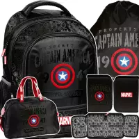 Ilustracja produktu  Paso Zestaw Szkolny 4el. Captain America Plecak AV25AV-260 + Piórnik AV25AV-P001BW + Worek AV25AV-712 + AV25AV-074