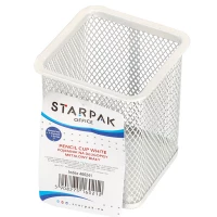 Ilustracja Starpak Pojemnik Na Długopisy Metalowy Kwadratowy Biały 8x10cm 466241
