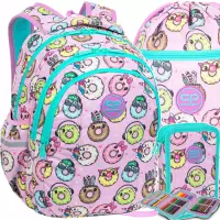 Ilustracja produktu CoolPack Zestaw Szkolny Happy Donuts 3el. Plecak Joy S F048665 + Worek F070665 + Piórnik F066665