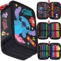 Ilustracja produktu St.Majewski Piórnik Potrójny z Wyposażeniem Stitch Black Aloha 679889