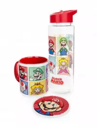 Ilustracja produktu Zestaw Prezentowy Super Mario: Butelka Plastikowa + Kubek + Magnes