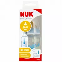 Ilustracja Nuk Butelka 150ml 0-6m First Choice+ Smoczek Lateksowy M Niebieska 527886