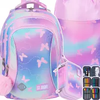Ilustracja produktu Zestaw Szkolny 3el. Pink Butterflies Plecak 680007 + Piórnik 680045 + Worek 680038