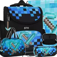 Ilustracja Starpak Zestaw Szkolny 4el. Pixel Blue Tornister 552620 + Worek 552613 + Piórnik 552636 + Torba 552616