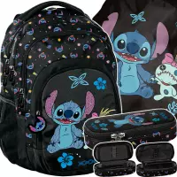 Ilustracja produktu BeUniq Zestaw Szkolny 3el. Stitch Black Plecak DS26MM-2706 + Piórnik DS26MM-013 + Worek DS26MM-712