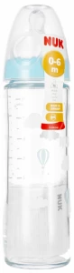 Ilustracja produktu Nuk Butelka Szklana ze Smoczkiem 240ml 0-6m New Classic  Smoczek Silikonowy M Niebieska 527884
