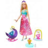 Ilustracja produktu Mattel Barbie Dreamtopia Baśniowe Przedszkole Lalka Księżniczka + Smoki + Szczeniak + Akcesoria GJK51