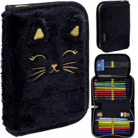 Ilustracja produktu AstraBag Piórnik AC11 Pojedynczy Jednoklapkowy z Wyposażeniem Fluffy Kitty Black 503025026