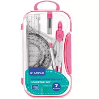 Ilustracja produktu Starpak Zestaw Przyborów Geometryczny 7el. Różowy 559667