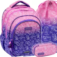 Ilustracja produktu AstraBag Zestaw Szkolny Kitty 3el. Plecak AB300 502026007 + Worek 507026003 + Piórnik 503026010