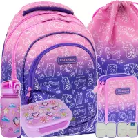Ilustracja produktu AstraBag Zestaw Szkolny Kitty 5el. Plecak AB330 502026006 + Worek 507026003 + Piórnik 503026009 + Z17970 + Z18970