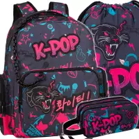 Ilustracja produktu CoolPack Zestaw Szkolny K-Pop Dark 3el. Plecak Caro F167036 + Worek F070036 + Piórnik F060036