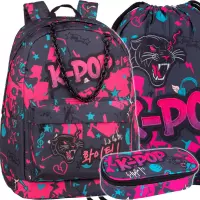 Ilustracja produktu CoolPack Zestaw Szkolny K-Pop Dark 3el. Plecak Cross F026036 + Worek F070036 + Piórnik F062036