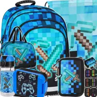 Ilustracja Starpak Zestaw 6el. Pixel Blue Plecak 552609 + Worek 552613 + Piórnik 552628 + Torba 552616 + 558659 + 558652 558655