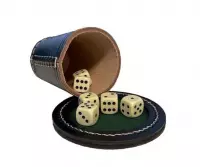 Ilustracja produktu Kubek pokerowy z pokrywką - czarna skóra + kostki