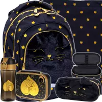 Ilustracja produktu AstraBag Zestaw Fluffy Kitty Black 5el. Plecak 502025021 + Worek 507025010 + Piórnik 503025028 + 558660 + 558652 + 558654