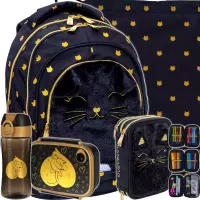 Ilustracja produktu AstraBag Zestaw Fluffy Kitty Black 5el. Plecak 502025021 + Worek 507025010 + Piórnik 503025027 + 558660 + 558652 + 558654