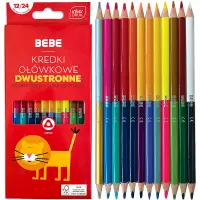 Ilustracja Interdruk Kredki Ołówkowe Dwustronne 12/24 kolory BEBE Kids Czerwone 327093