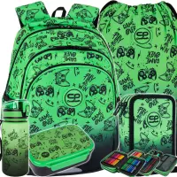 Ilustracja produktu CoolPack Zestaw Szkolny Game Over Gradient Green 5el. Plecak Jerry F029969 + Worek F159969 + Piórnik F067969 + Z17969 + Z18969