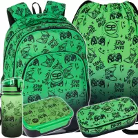 Ilustracja produktu CoolPack Zestaw Szkolny Game Over Gradient Green 5el. Plecak Prime Pro F162969 + Worek F159969 + Piórnik F062969 + Z17969 + Z18969