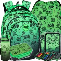 Ilustracja produktu CoolPack Zestaw Szkolny Game Over Gradient Green 5el. Plecak Fast F163969 + Worek F159969 + Piórnik F067969 + Z17969 + Z18969