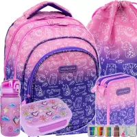 Ilustracja produktu AstraBag Zestaw Szkolny Kitty 5el. Plecak AB300 502026007 + Worek 507026003 + Piórnik 503026008 + Z17970 + Z18970