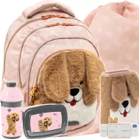 Ilustracja produktu AstraBag Zestaw Szkolny Fluffy Puppy 5el. Plecak AB330 502026016 + Worek 507026008 + Piórnik 503026023 + PP24PU-3021 + PP24PU-3022