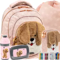 Ilustracja produktu AstraBag Zestaw Szkolny Fluffy Puppy 5el. Plecak AB330 502026016 + Worek 507026008 + Piórnik 503026024 + PP24PU-3021 + PP24PU-3022