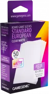 Ilustracja produktu Gamegenic: Board Game Sleeves - Standard European (62x94 mm) - Koszulki na Karty - Clear Matte - 50 sztuk
