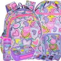 Ilustracja produktu CoolPack Zestaw Szkolny Pastel Hearts 5el. Plecak Jerry F029832 + Worek F070832 + Piórnik F067832 + Z08832 + Z18832
