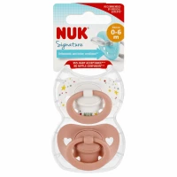 Ilustracja produktu Nuk Smoczek Uspokajający Silikonowy 0-6m Signature Biały/Różowy 2szt 541430
