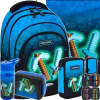 Ilustracja produktu Astrabag Zestaw Szkolny Pixel Blue 5el. Plecak 502024092 + Worek 507024048 + Piórnik 503024054 + 511025003 + 511025004