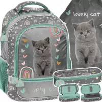 Ilustracja produktu Paso Zestaw Szkolny 3el. Grey Cat Plecak PP26CS-260 + Piórnik PP26CS-013 + Worek PP26CS-712
