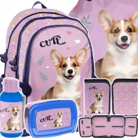 Ilustracja produktu Paso Zestaw Szkolny 5el. Corgi Lila Plecak PP26CG-081 + Piórnik PP26CG-P001BW + Worek PP26CG-712 