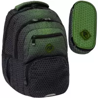 Ilustracja produktu ABag Zestaw Szkolny Hexagon Green Ombre 2el. Plecak AB200 502026037 + Piórnik 503026053
