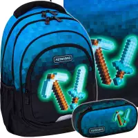 Ilustracja AstraBag Zestaw Szkolny Blue Pixel 3el. Plecak AB330 502024092 + Worek 507024048 + Piórnik 503026038