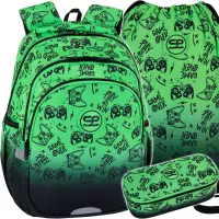Ilustracja produktu CoolPack Zestaw Szkolny Game Over Gradient Green 3el. Plecak Jerry F029969 + Worek F159969 + Piórnik F062969