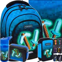 Ilustracja produktu Astrabag Zestaw Szkolny Pixel Blue 5el. Plecak 502024092 + Worek 507024048 + Piórnik 503024055 + 511025003 + 511025004