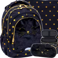 Ilustracja produktu AstraBag Zestaw Szkolny Fluffy Kitty Black 3el. Plecak 502025021 + Worek 507025010 + Piórnik 503025028