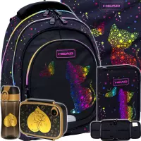 Ilustracja AstraBag Zestaw Szkolny 5el. Golden Effect Rainbow Kitty AB330 502025032 + Worek 507025015 + Piórnik 503025037 + 558660 + 558652 558654