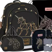 Ilustracja produktu Starpak Zestaw Szkolny 4el. Gold Unicorn Plecak 486094 + Worek 507023029 + Piórnik 503023036 + Torba 511375