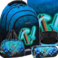 Ilustracja produktu Astrabag Zestaw Szkolny Pixel Blue 4el. Plecak 502024093 + Worek 507024048 + Piórnik 552636 + Torba 552616