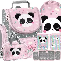 Ilustracja produktu Paso Zestaw Szkolny 4el. Panda Różowy Tornister PP25PB-525 + Piórnik PP25PB-001BW + Worek PP25PB-712 + Torba PP25PB-074