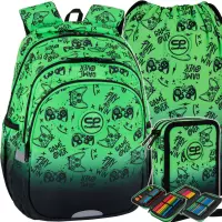 Ilustracja produktu CoolPack Zestaw Szkolny Game Over Gradient Green 3el. Plecak Jerry F029969 + Worek F159969 + Piórnik F066969