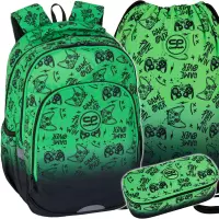 Ilustracja produktu CoolPack Zestaw Szkolny Game Over Gradient Green 3el. Plecak Prime Pro F162969 + Worek F159969 + Piórnik F062969
