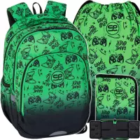 Ilustracja produktu CoolPack Zestaw Szkolny Game Over Gradient Green 3el. Plecak Prime Pro F162969 + Worek F159969 + Piórnik F076969