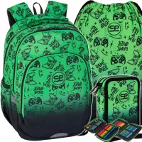 Ilustracja CoolPack Zestaw Szkolny Game Over Gradient Green 3el. Plecak Prime Pro F162969 + Worek F159969 + Piórnik F066969