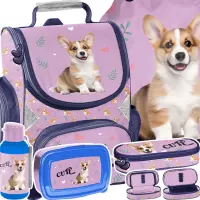 Ilustracja produktu  Paso Zestaw Szkolny 5el. Corgi Lila Tornister PP26CG-525 + Piórnik PP26CG-013 + Worek PP26CG-712